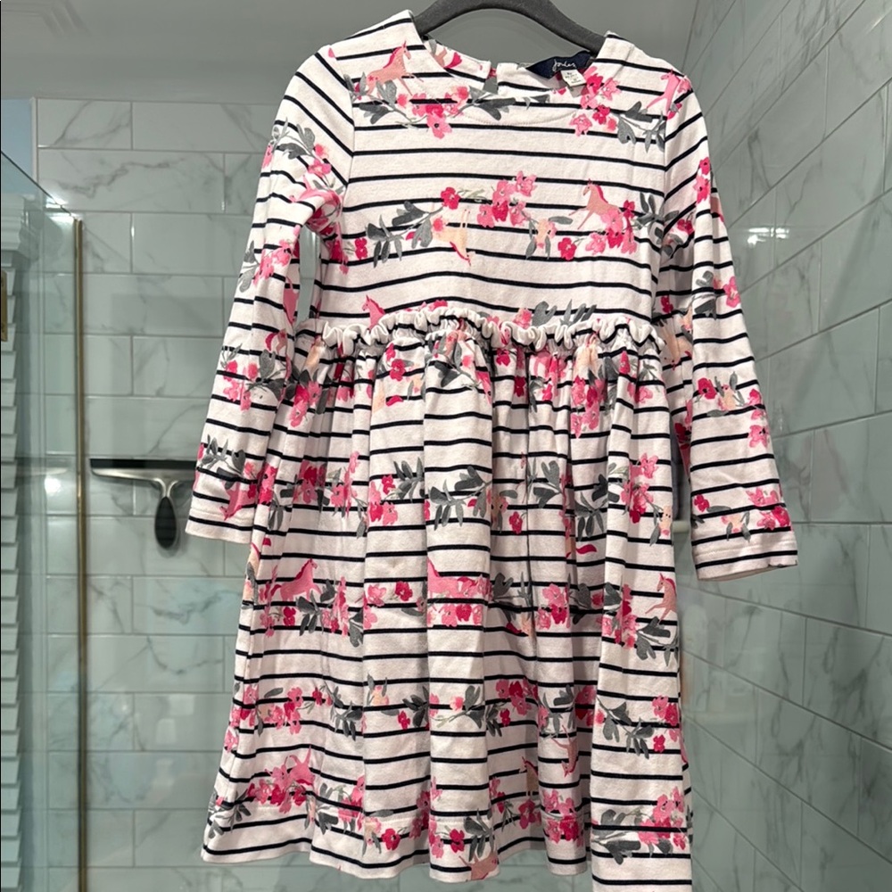 Joules Floral Unicorn Striped Kids Dress
